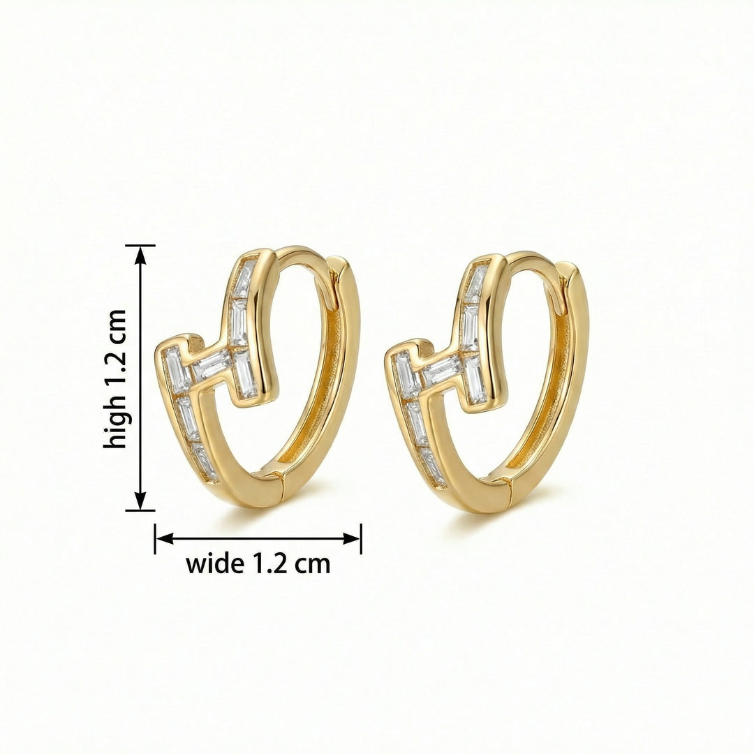 ✨ 925 Sterling Silver Interlocking Geometric Hoop Earrings with Baguette Stones ✨
