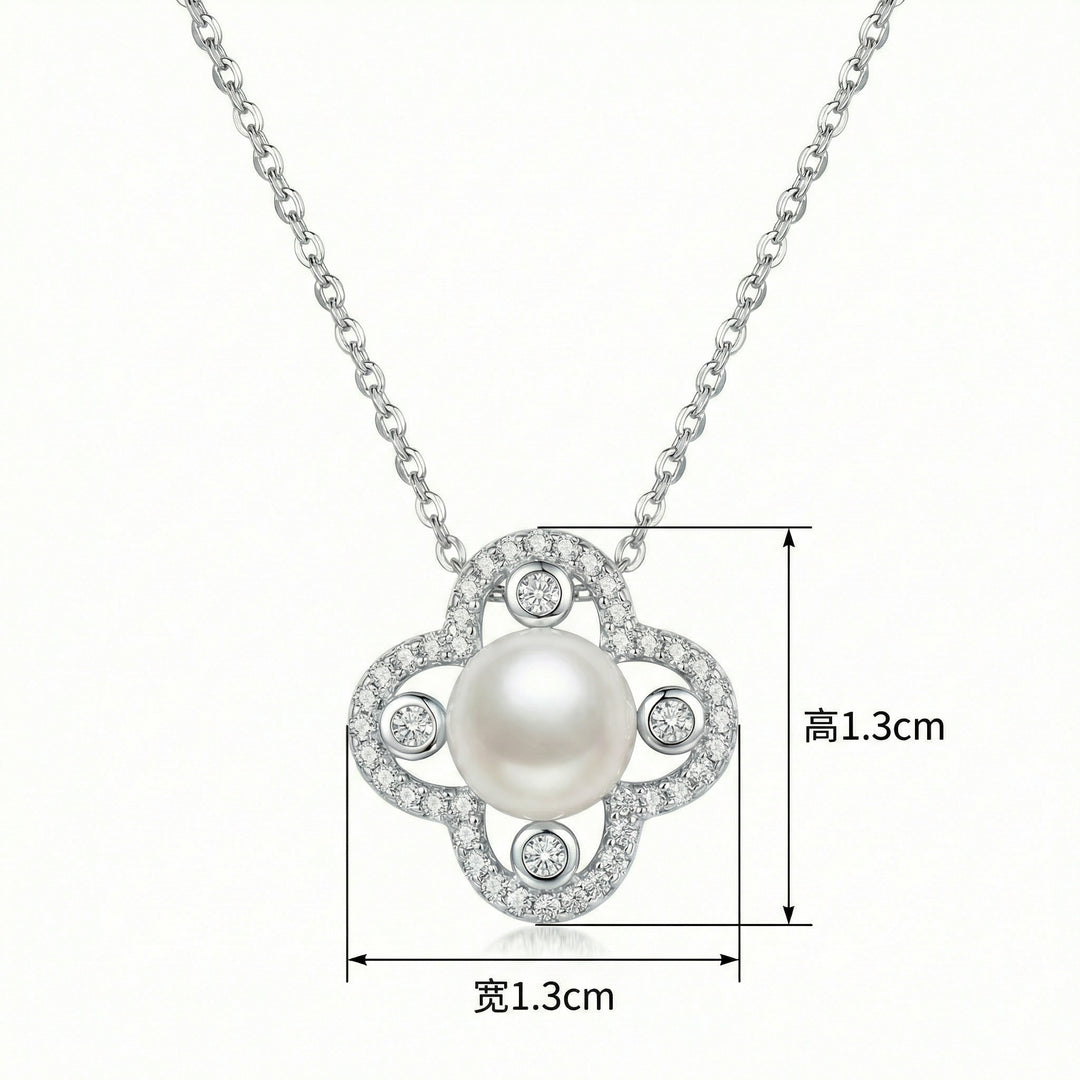✨ 925 Sterling Silver Pearl Clover Necklace
