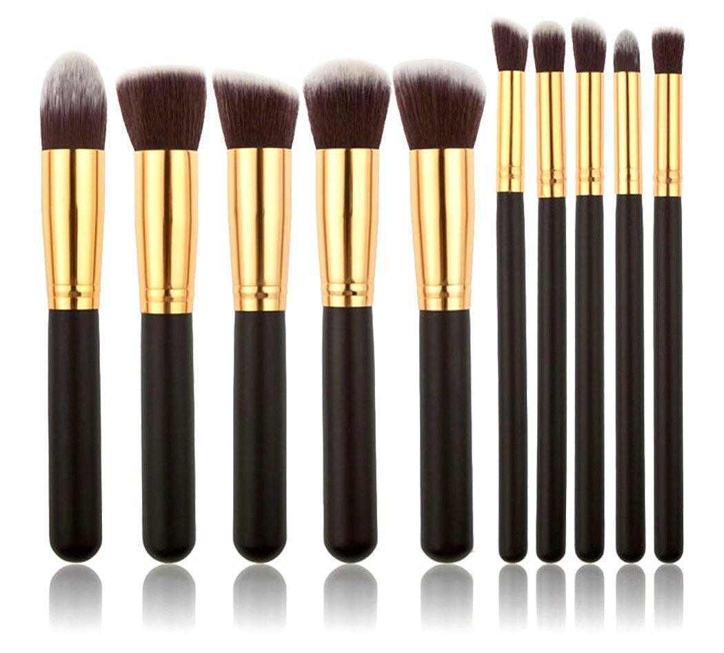 ✨ 10-Piece Wooden Handle Makeup Brush Set — Portable Beauty Tools 💄