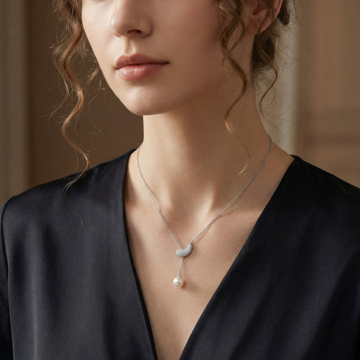 ✨ 925 Sterling Silver Paisley Pearl Y-Necklace