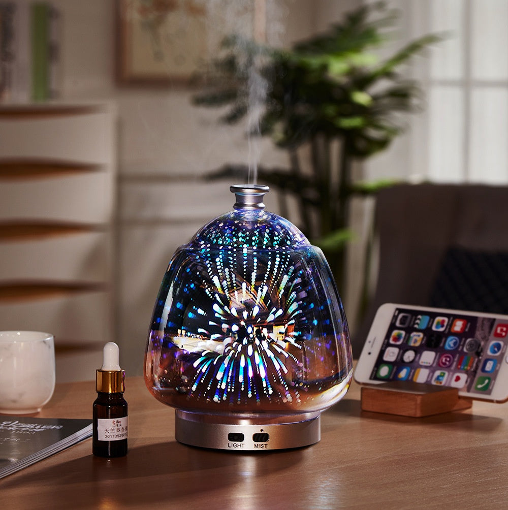 🎆💧 Fireworks Glass Aromatherapy Humidifier | Creative Ultrasonic Essential Oil Diffuser Lamp ✨