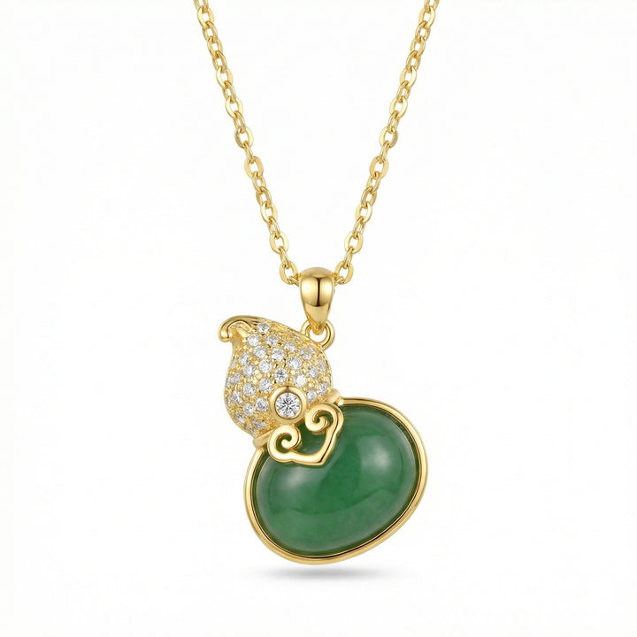 ✨ 925 Sterling Silver Green Jade Gourd Necklace