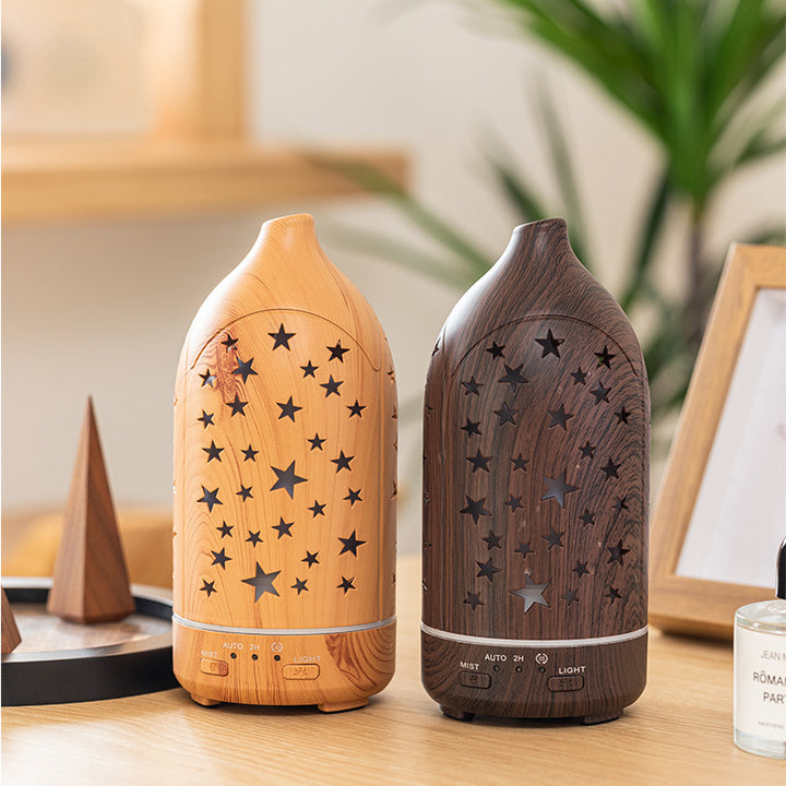 🌿💧 Wood Grain Vase Humidifier | Hollow Ultrasonic Aroma Diffuser 🌙✨