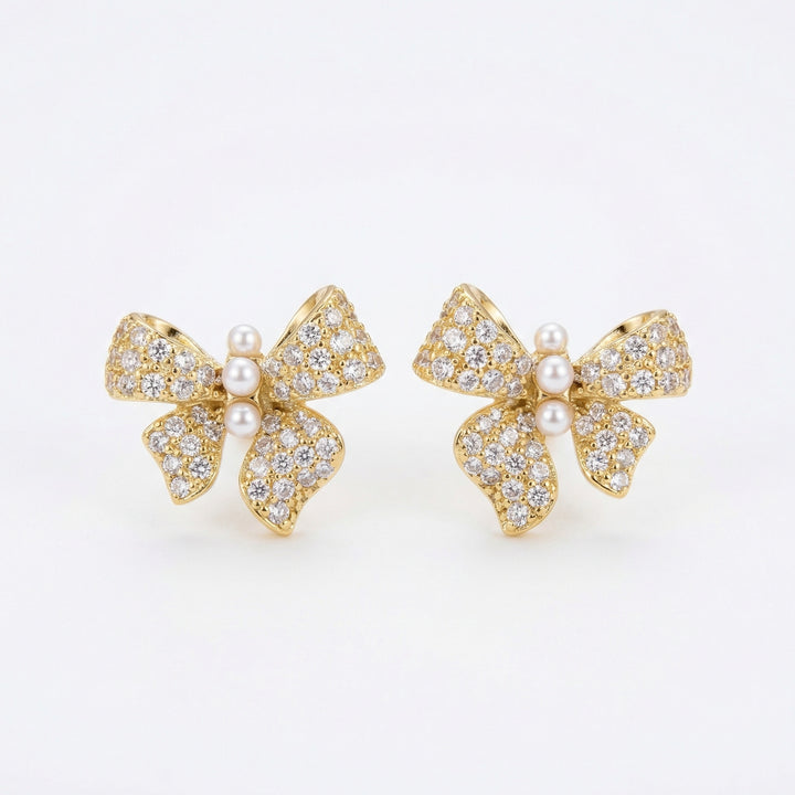 ✨ 925 Sterling Silver Butterfly Stud Earrings with Pave Crystals & Trio Pearls ✨