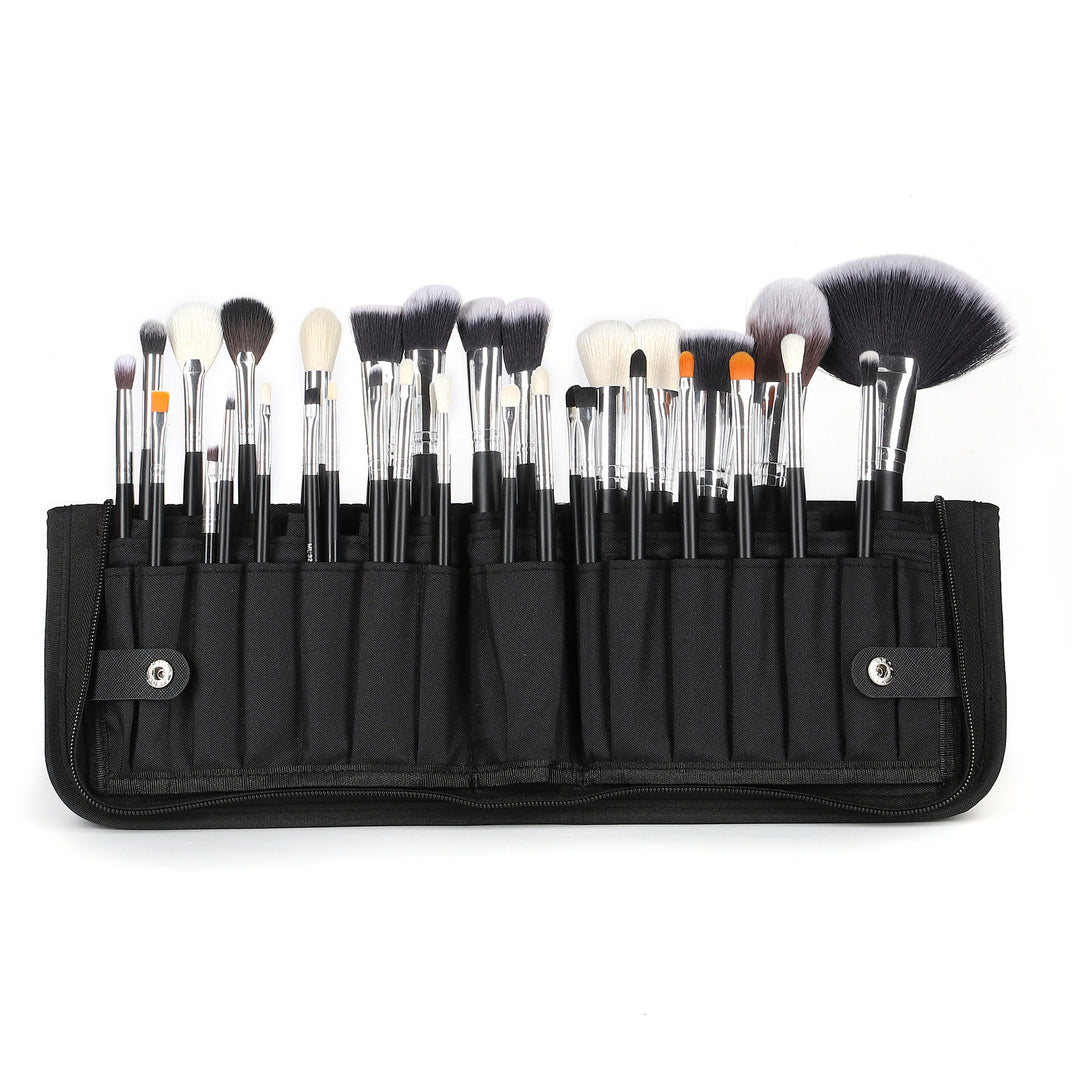 🖌️ 32-Piece Professional Makeup Brush Set – Wooden Handle Brushes with Leather Storage Bag 💄✨