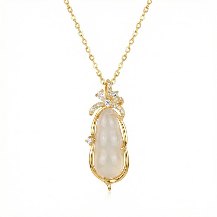 ✨ 925 Sterling Silver Elegant White Chalcedony Pea Pod Pendant Necklace with Sparkling Accents ✨