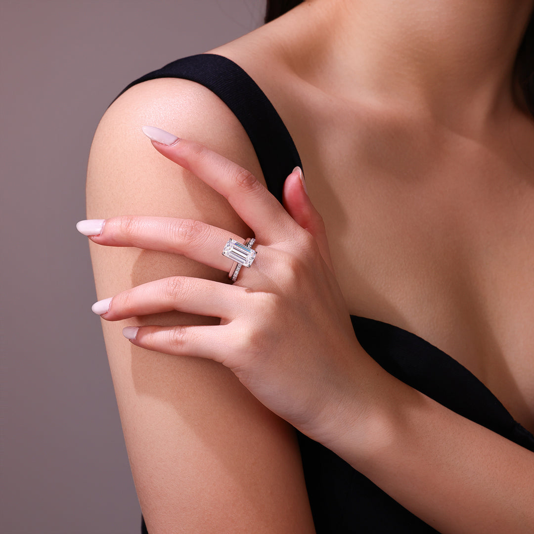 💍 Octagonal Moissanite Double Ring Set – Platinum-Plated S925 Silver (8×14 mm) 💍