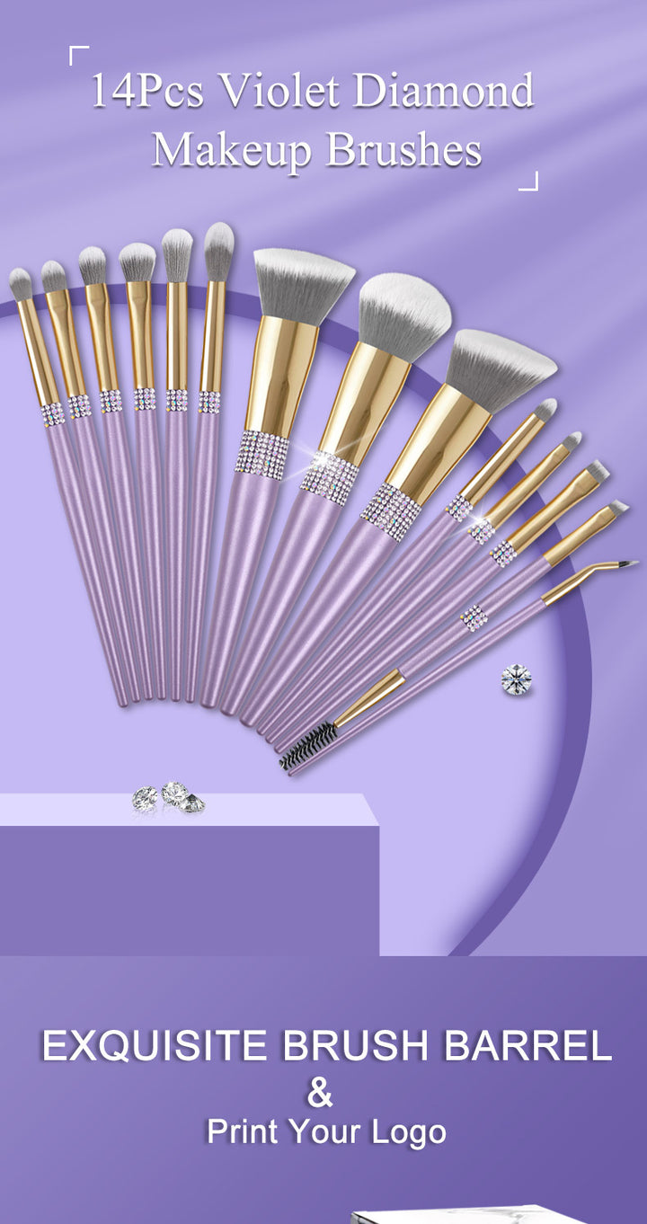✨ 10-Piece Lilac Purple Makeup Brush Set — Diamond Handle Beauty Tools 💄💜