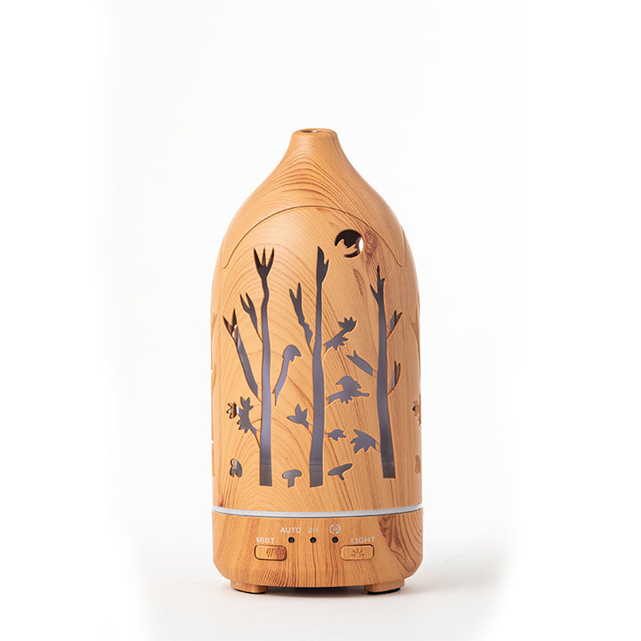 🌿💧 Wood Grain Vase Humidifier | Hollow Ultrasonic Aroma Diffuser 🌙✨
