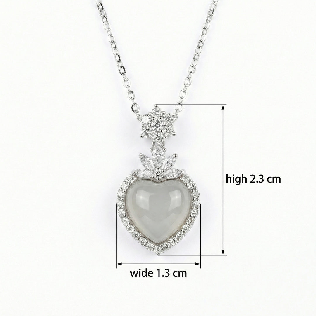 925 Sterling Silver Heart Moonstone Necklace – Floral & Snowflake Halo Pendant