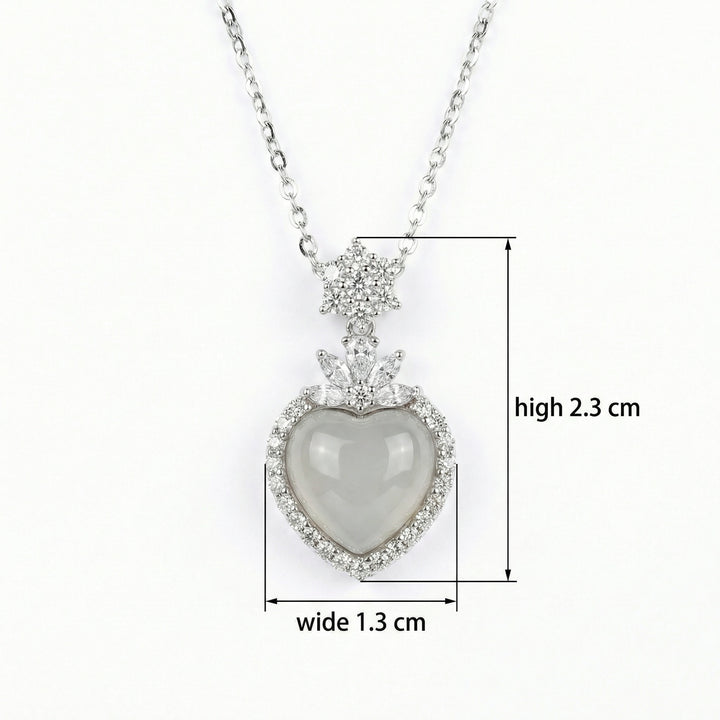 925 Sterling Silver Heart Moonstone Necklace – Floral & Snowflake Halo Pendant