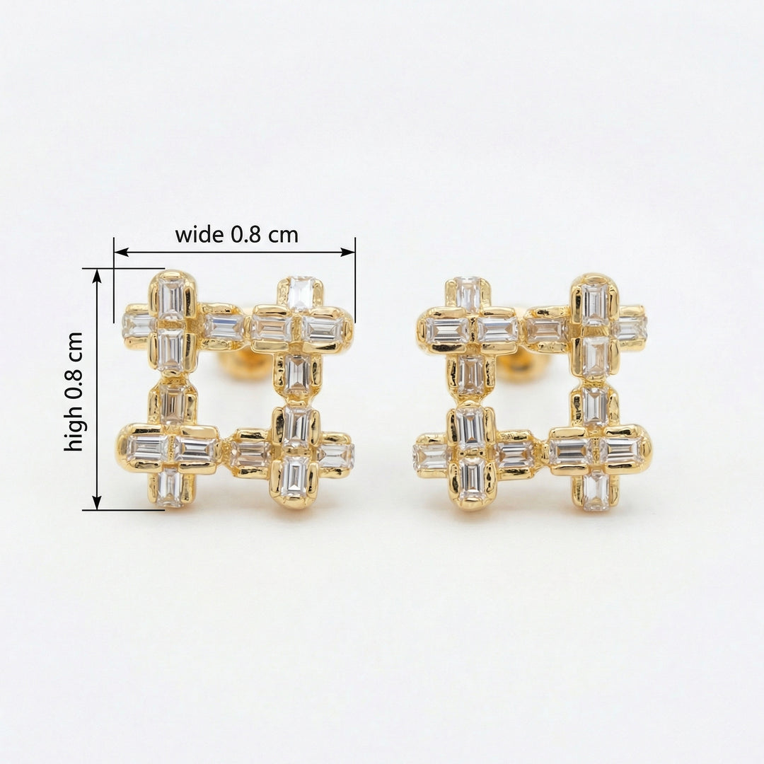 ✨ 925 Sterling Silver Sparkling Geometric Baguette Crystal Hashtag Stud Earrings ✨