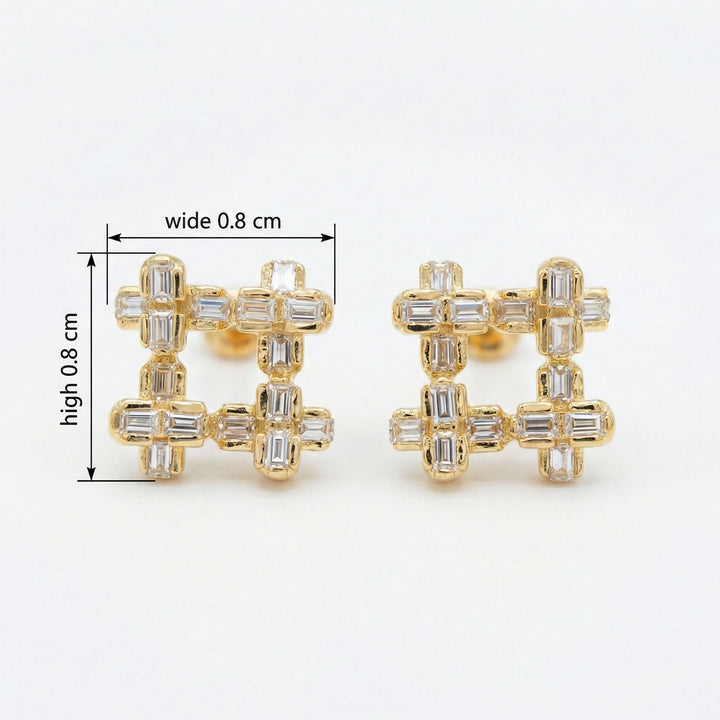 ✨ 925 Sterling Silver Sparkling Geometric Baguette Crystal Hashtag Stud Earrings ✨
