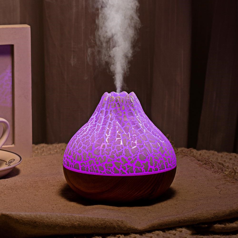 🌋🌈 Volcano Wood Grain Humidifier | 7-Color Ambience Mist Diffuser ✨
