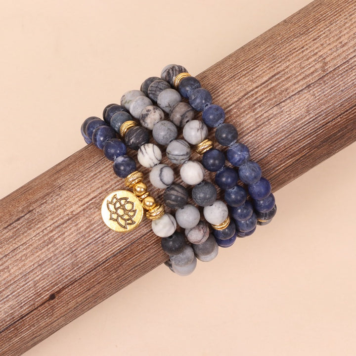 Multi-Layer Blue Pattern Stone Bead Bracelet – Natural Style Fresh Jewelry