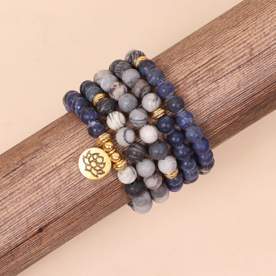 Multi-Layer Blue Pattern Stone Bead Bracelet – Natural Style Fresh Jewelry