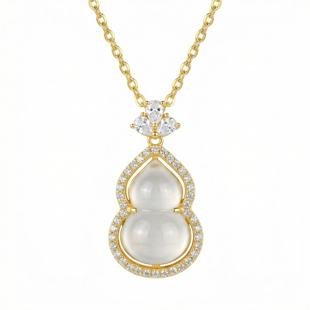✨ 925 Sterling Silver Elegant Wulu Pendant Necklace with Translucent White Gemstone & Shimmering Accents ✨