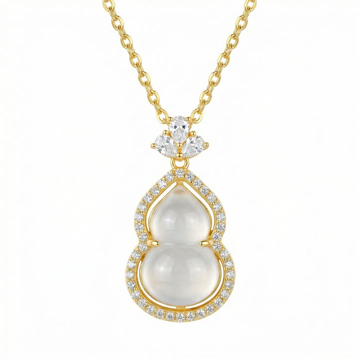 ✨ 925 Sterling Silver Elegant Wulu Pendant Necklace with Translucent White Gemstone & Shimmering Accents ✨