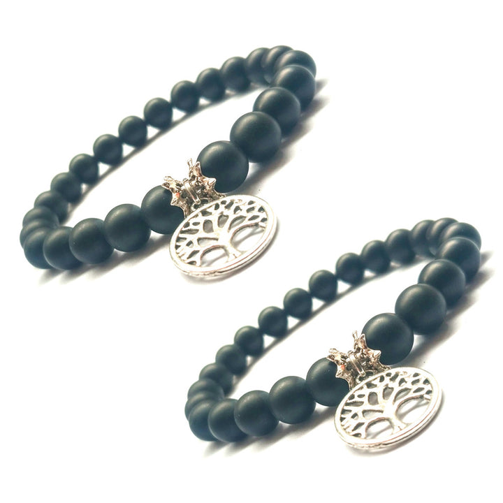 Frosted Black Agate Handmade Bracelet – Tree of Life Charm