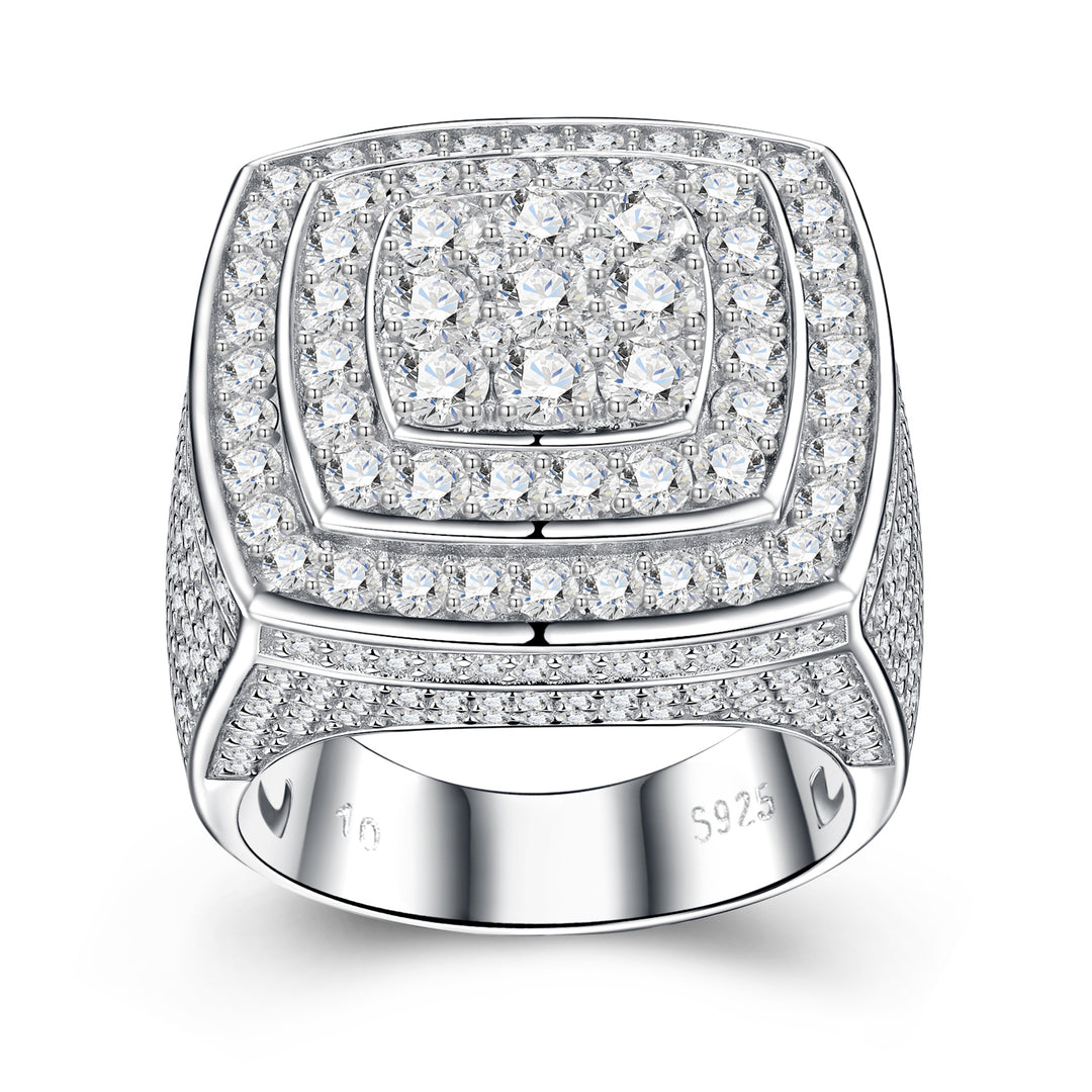 💍 Men’s Engraved Moissanite Ring – Platinum-Plated S925 Silver (19.6g, Sizes 5–9) 💍