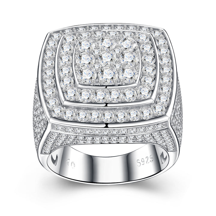 💍 Men’s Engraved Moissanite Ring – Platinum-Plated S925 Silver (19.6g, Sizes 5–9) 💍