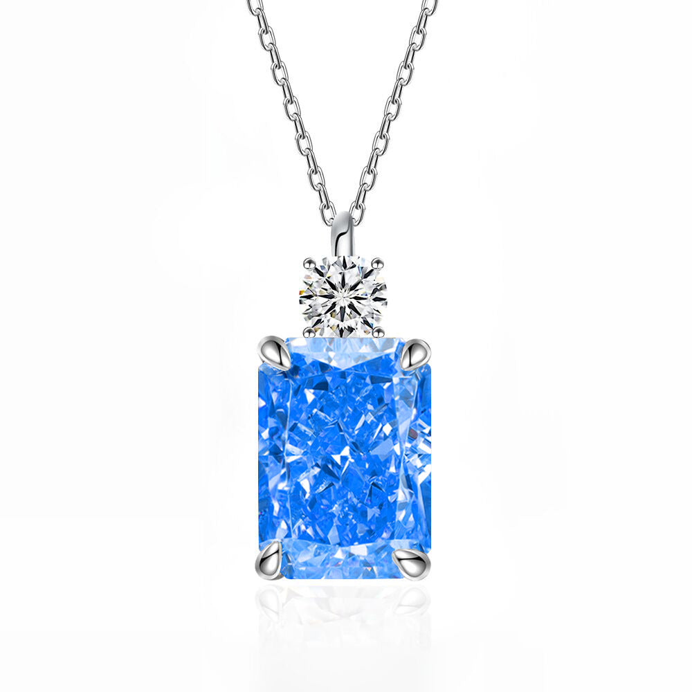 Women’s Deep Tanzanite Rectangular Necklace – 925 Silver Ice-Flower Cut Diamond Pendant