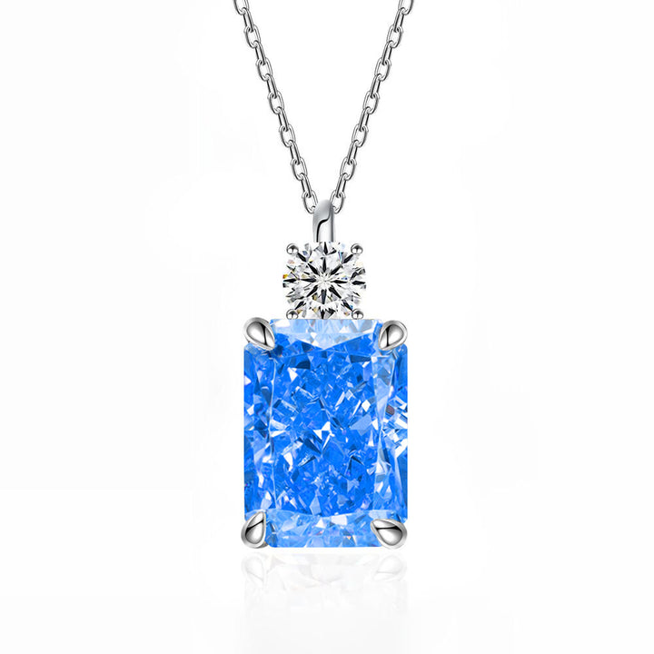 Women’s Deep Tanzanite Rectangular Necklace – 925 Silver Ice-Flower Cut Diamond Pendant
