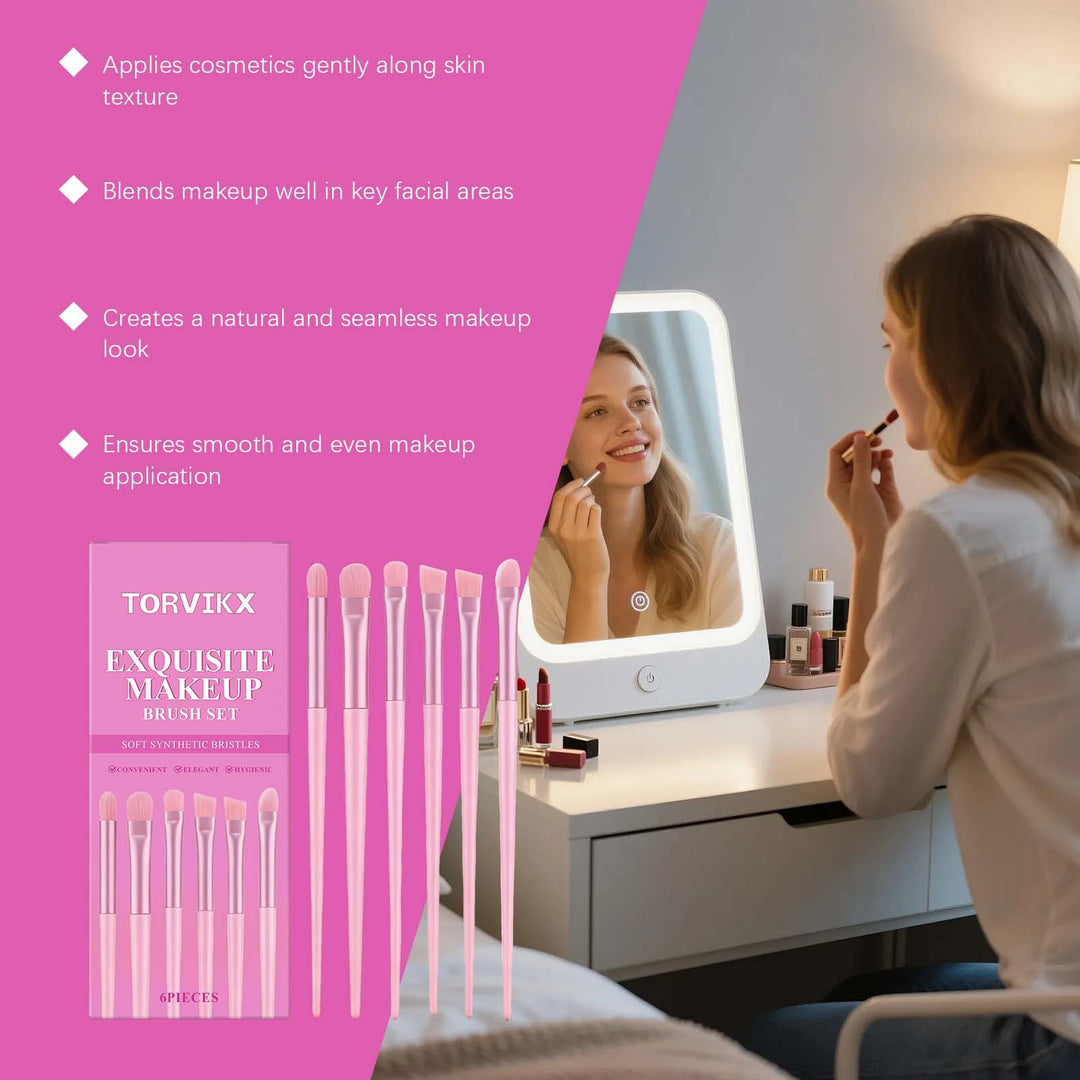 🖌️ Exquisite 6-Piece Makeup Brush Set – Soft Blending Face & Eye Beauty Tools 💄✨