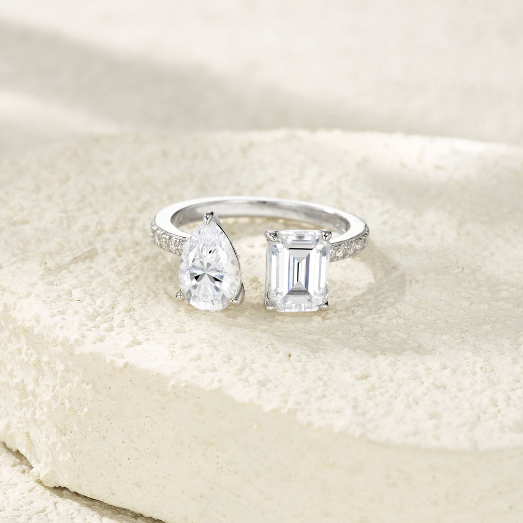Luxury Double Moissanite Ring – Platinum-Plated S925 Silver Minimalist Jewelry, GRA Certified