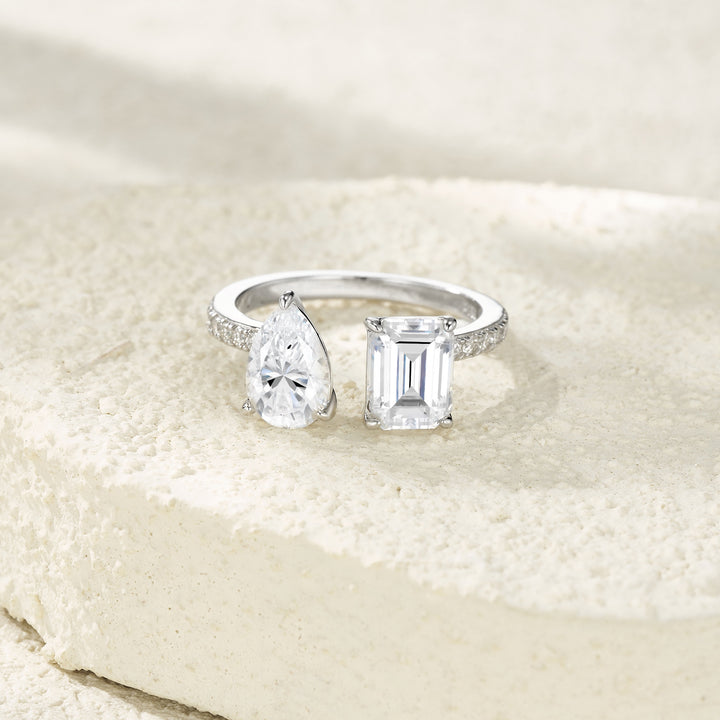 Luxury Double Moissanite Ring – Platinum-Plated S925 Silver Minimalist Jewelry, GRA Certified