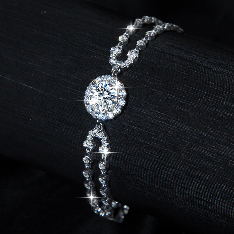 S925 Sterling Silver Moissanite Bracelet – Starry Sky U-Shape Elegant Jewelry