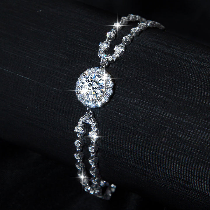 S925 Sterling Silver Moissanite Bracelet – Starry Sky U-Shape Elegant Jewelry