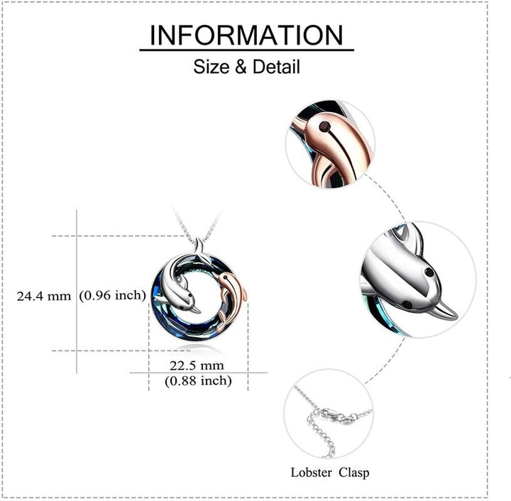 Women’s Colorful Circle Crystal Dolphin Pendant Necklace – Stylish Alloy Jewelry