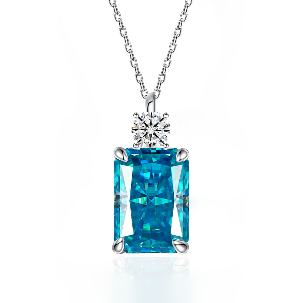Women’s Deep Tanzanite Rectangular Necklace – 925 Silver Ice-Flower Cut Diamond Pendant