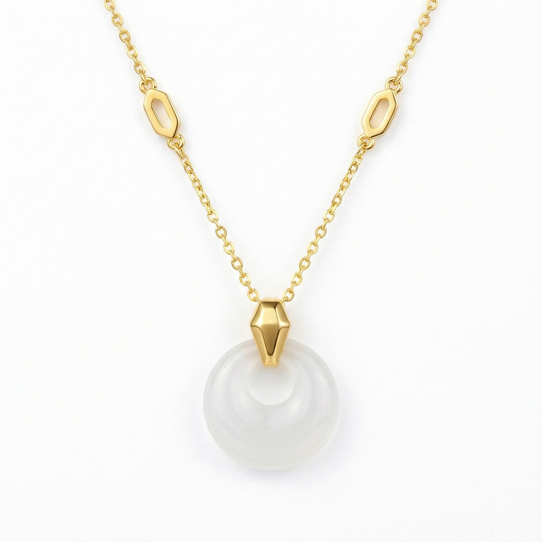 925 Sterling Silver White Stone Circular Pendant Necklace