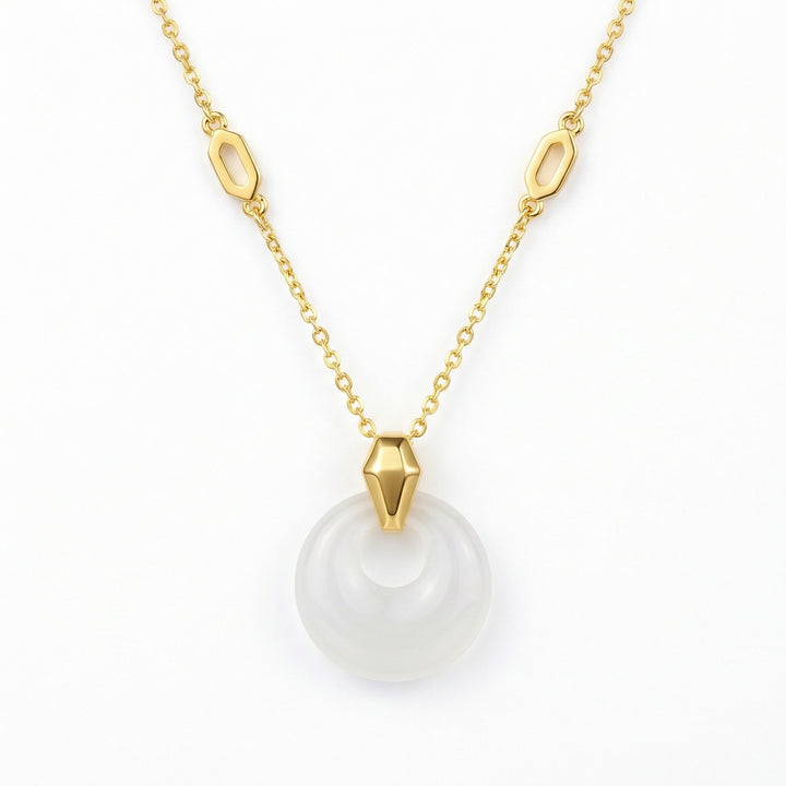 925 Sterling Silver White Stone Circular Pendant Necklace