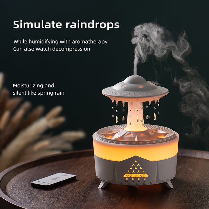 🌧️💧 UFO Raindrop Humidifier | 7-Color LED Aromatherapy Rain Diffuser ✨