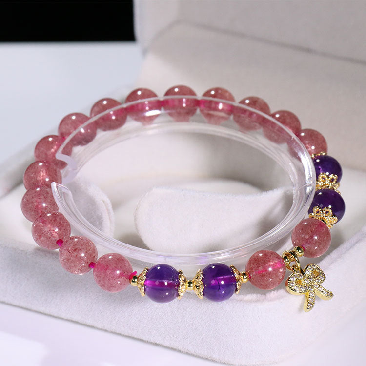 Strawberry Crystal & Amethyst DIY Bracelet – Korean Style Elegance