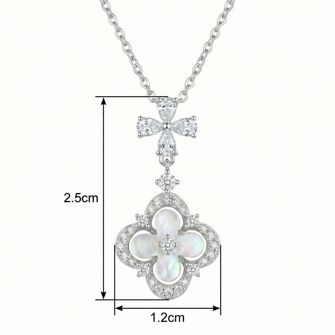 925 Sterling Silver Mother-of-Pearl Quatrefoil Necklace with Sparkling Stone Accents