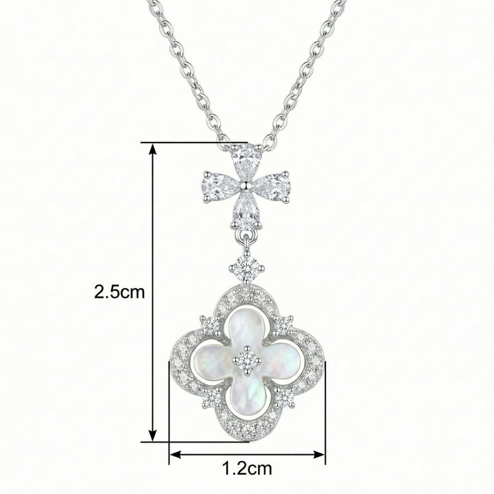 925 Sterling Silver Mother-of-Pearl Quatrefoil Necklace with Sparkling Stone Accents