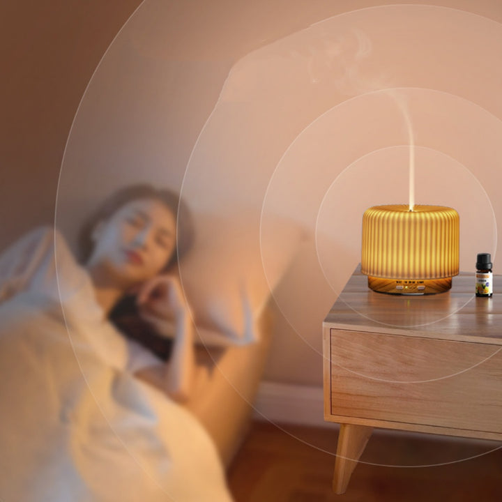 🔥💧 Flame Essential Oil Humidifier | Ceramic & Wood Ultrasonic Aromatherapy Diffuser ✨