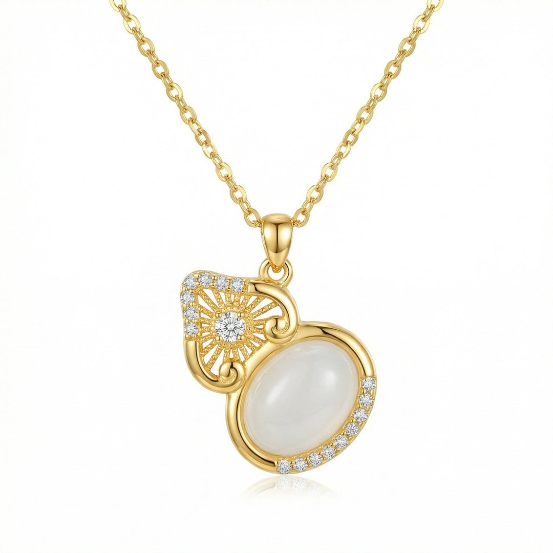 ✨ 925 Sterling Silver Elegant Gourd Pendant Necklace with White Gemstone & Sparkling Accents ✨
