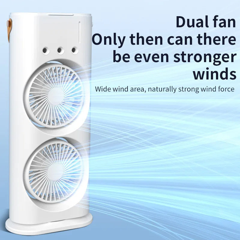 🌬️💧 Double-Head Spray Fan Humidifier | Portable Air Cooler & Mist Fan ❄️✨
