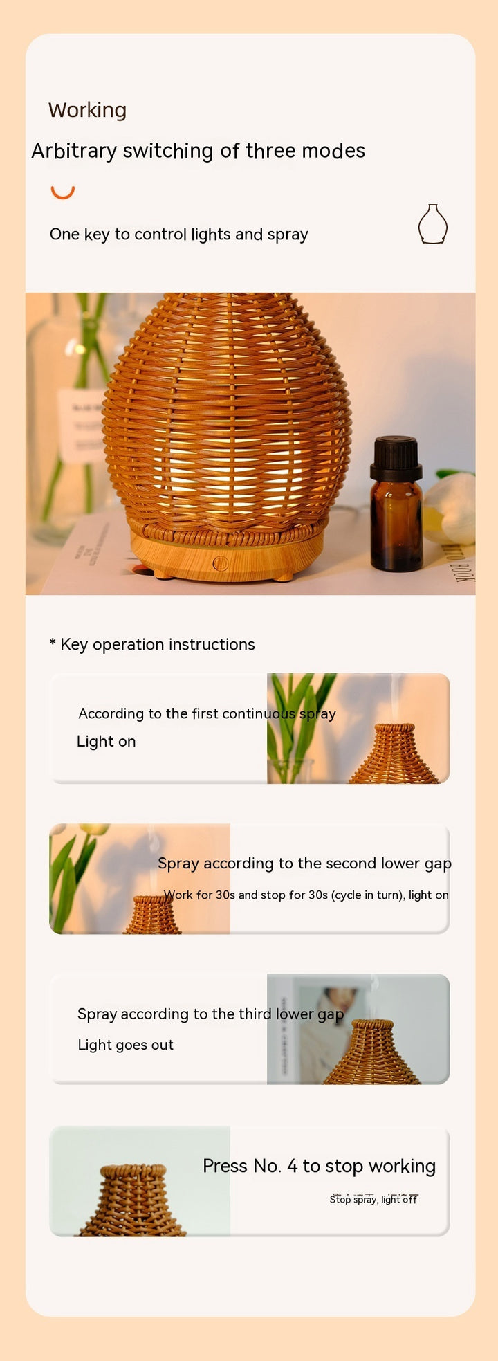 🌿💧 Rattan Domestic Aromatherapy Humidifier | Vase-Style Ultrasonic Desk Diffuser ✨