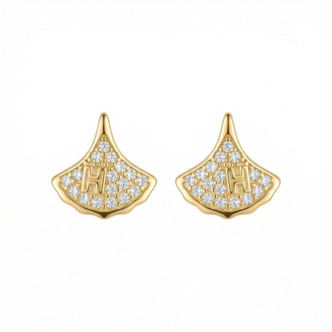 ✨ 925 Sterling Silver Fan-Shaped Letter H Pave Stud Earrings ✨