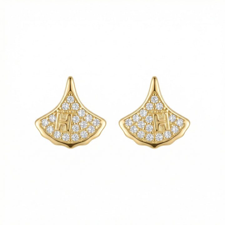 ✨ 925 Sterling Silver Fan-Shaped Letter H Pave Stud Earrings ✨