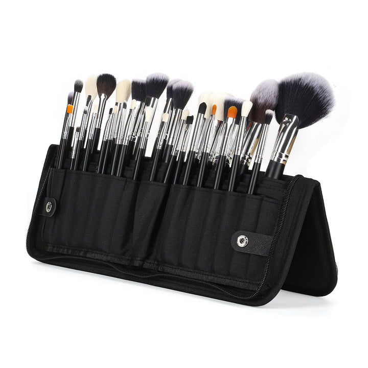 🖌️ 32-Piece Professional Makeup Brush Set – Wooden Handle Brushes with Leather Storage Bag 💄✨