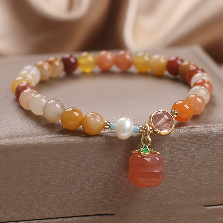 Natural Jinsi Jade Agate Persimmon Pendant Bracelet – Ethnic Style for Women