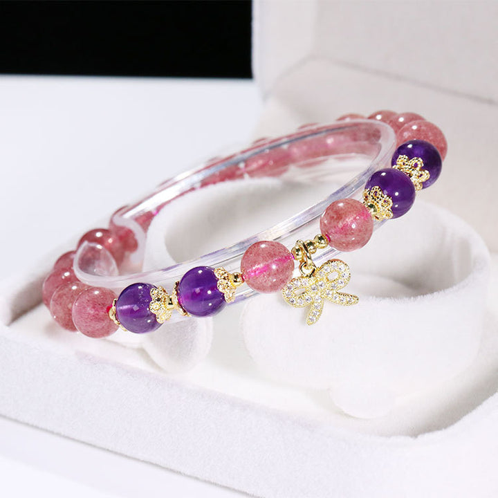 Strawberry Crystal & Amethyst DIY Bracelet – Korean Style Elegance