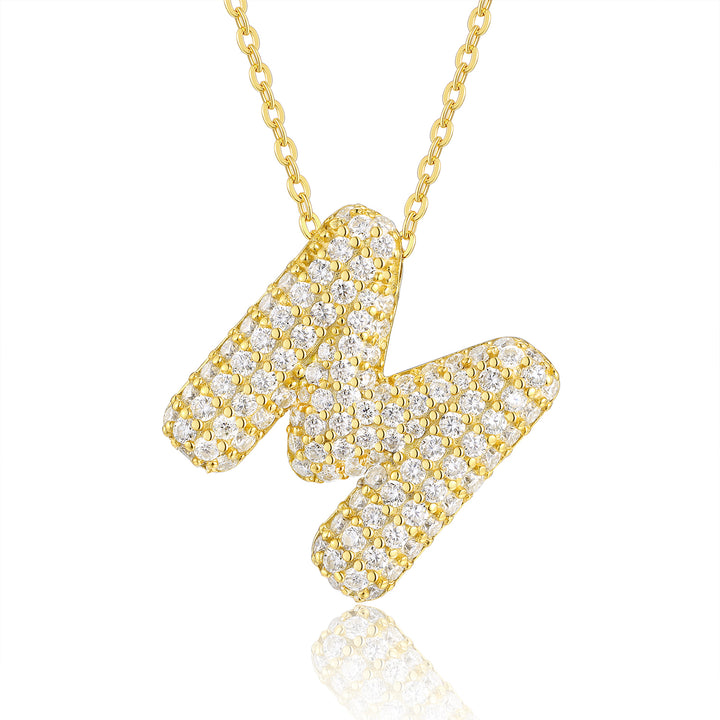 💎 Bubble Letter “M” Pendant Necklace – Gold-Plated S925 Silver with Top-quality Moissanite (8.4g) 💎
